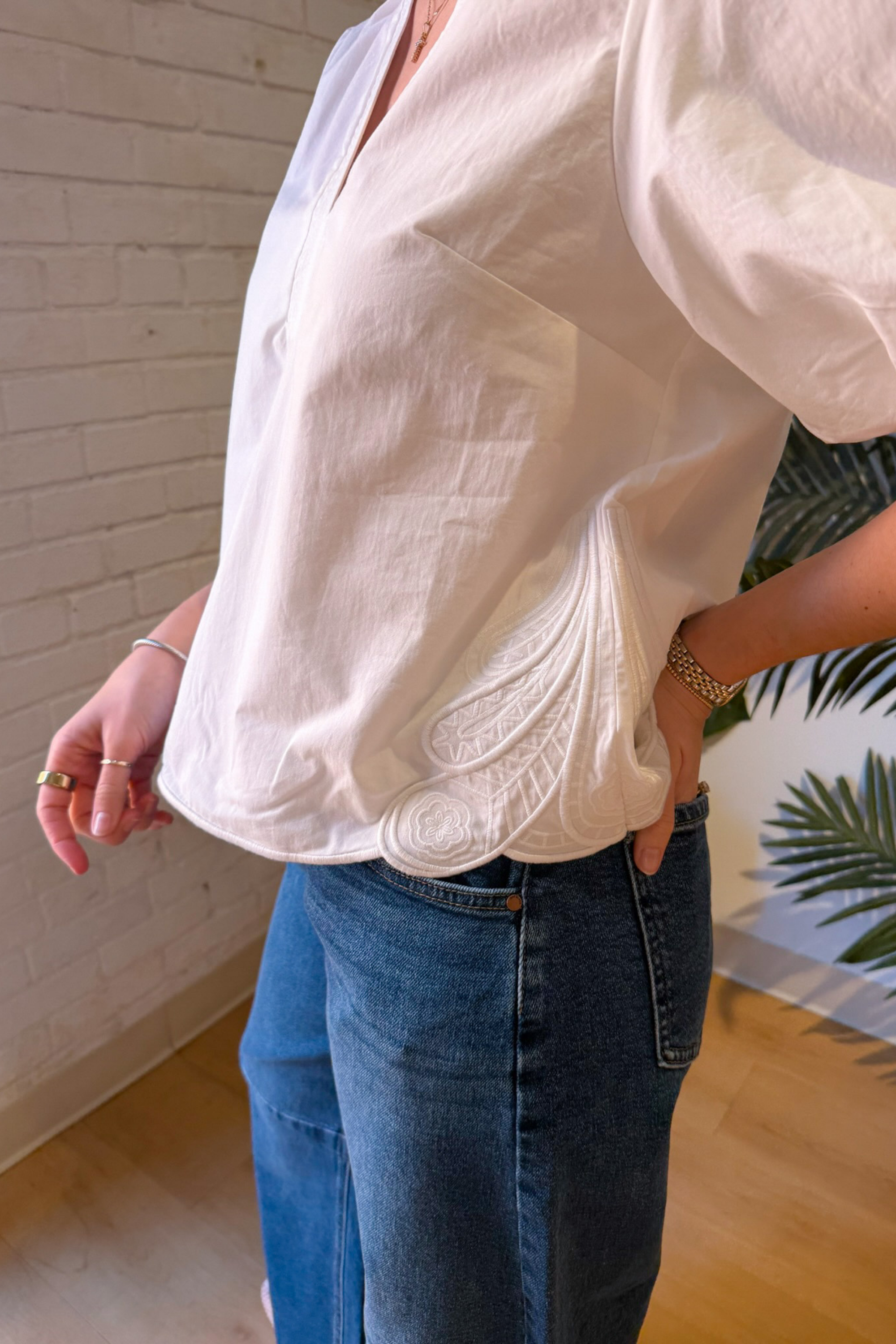 Bailee Bubble Sleeve Top - Off White