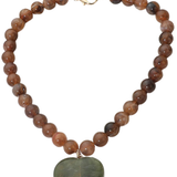 Lover Chunky Heart Charm Necklace - Brown/Green