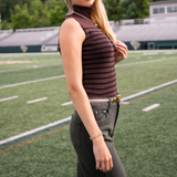 Eloise High Neck Striped Knit Tank - Brown