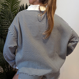 Lucy Big Striped Mockneck Sweatshirt - Navy/White