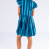 Lou Flutter Sleeve Mini Dress - Thick Stripe Navy Teal