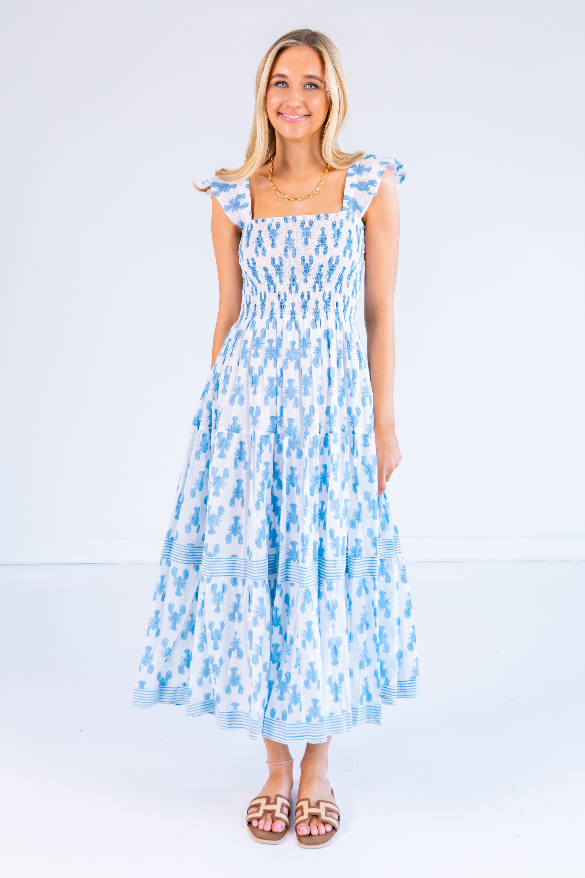 Charlie Flutter Sleeve Maxi Dress - Lobsters Carolina Blue Charlie Flutter Sleeve Maxi Dress - Lobsters Carolina Blue
