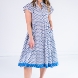 Lou Short Sleeve Flutter Midi Dress - Mini Clove Blue Mix