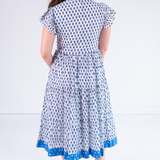 Lou Short Sleeve Flutter Midi Dress - Mini Clove Blue Mix