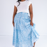 Britt Smocked Maxi Skirt - Blossom Carolina Blue
