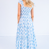 Charlie Flutter Sleeve Maxi Dress - Lobsters Carolina Blue