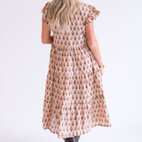 Lou Short Sleeve Flutter Midi Dress - Pansy Butter Pink