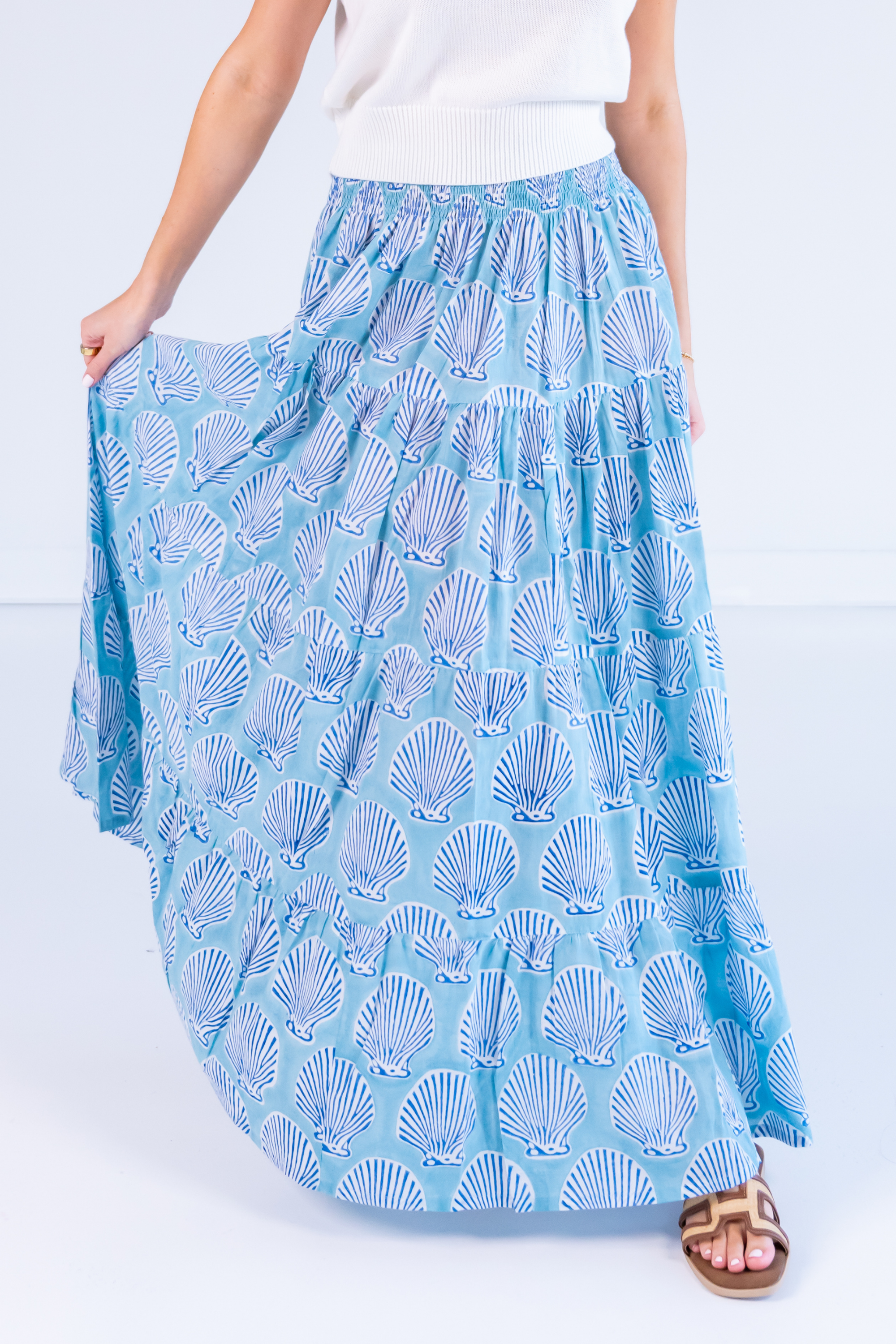 Lucy Smocked Maxi Skirt - Shells Carolina Bright Blue