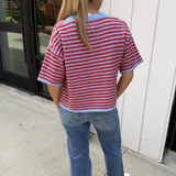 Stevie Stripe Short Sleeve Cardigan - Blue/Red