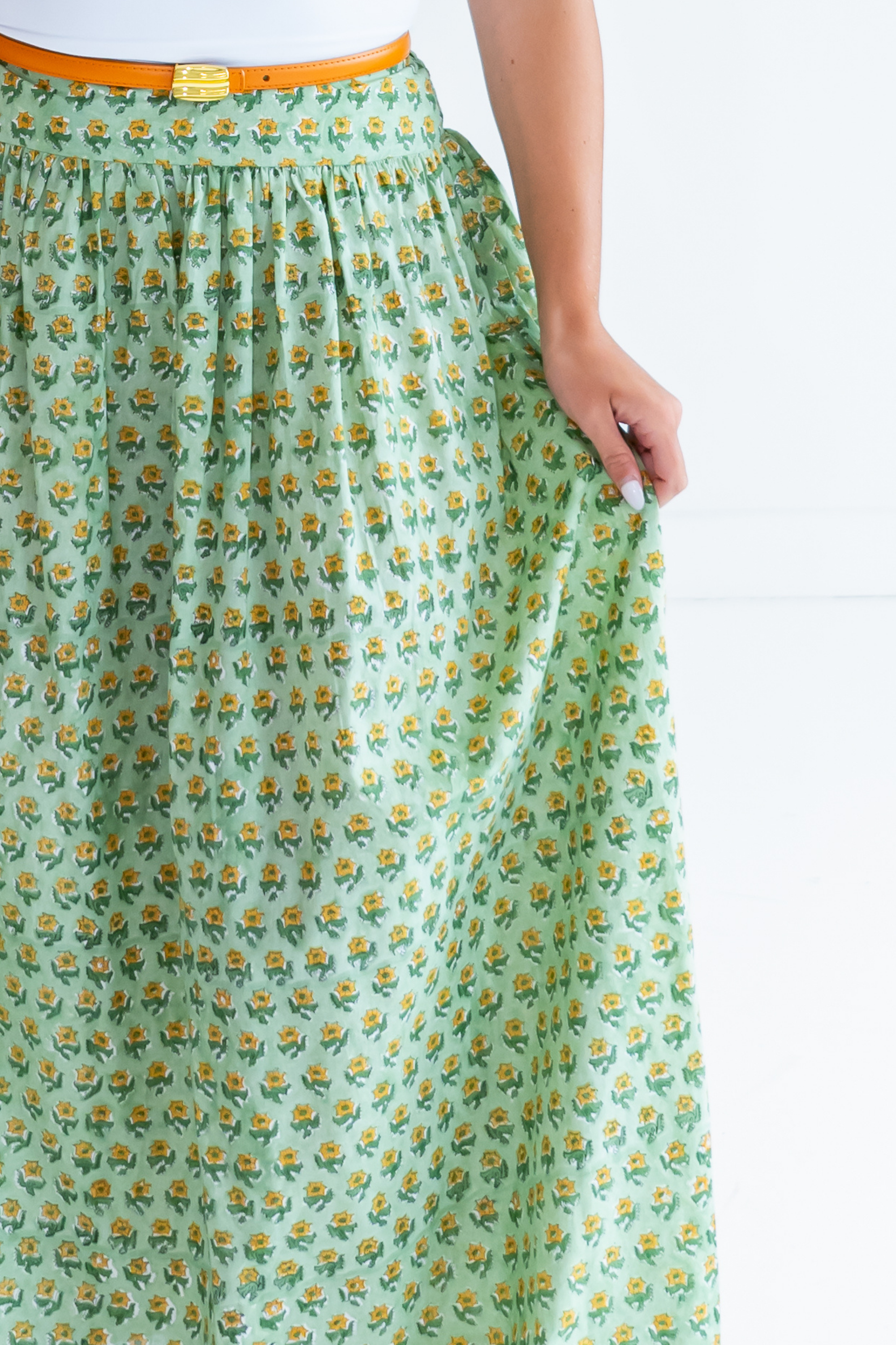 Emily Blockprint Midi Skirt - Sage Mix BP