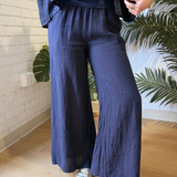 Jay Foldover Linen Palazzo Pant - Navy Blue