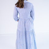 Esther 3/4 Sleeve Maxi Dress - Mini Stripe Cornflower