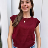 Carli Cap Sleeve Knit Top - Garnet