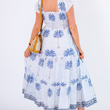 Lil Smocked Maxi Dress - Palm Stripe Cornflower