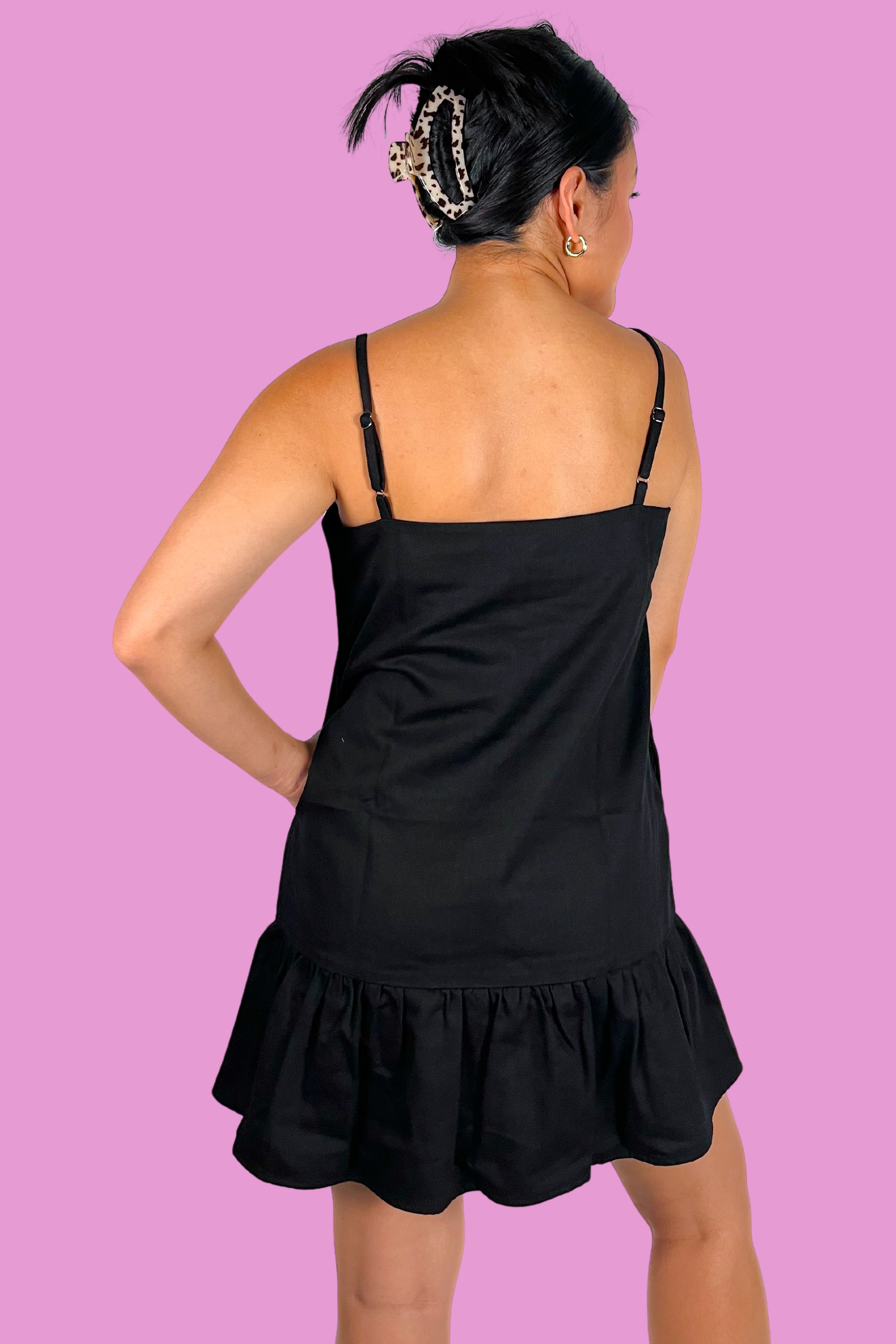 Maddie Bow Strap Mini Dress - Black