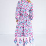 Heidi Long Sleeve Belted Blockprint Maxi Dress - Poppy Mix Hot Pink