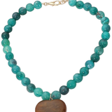 Lover Chunky Heart Charm Necklace - Turquoise/Dark Brown