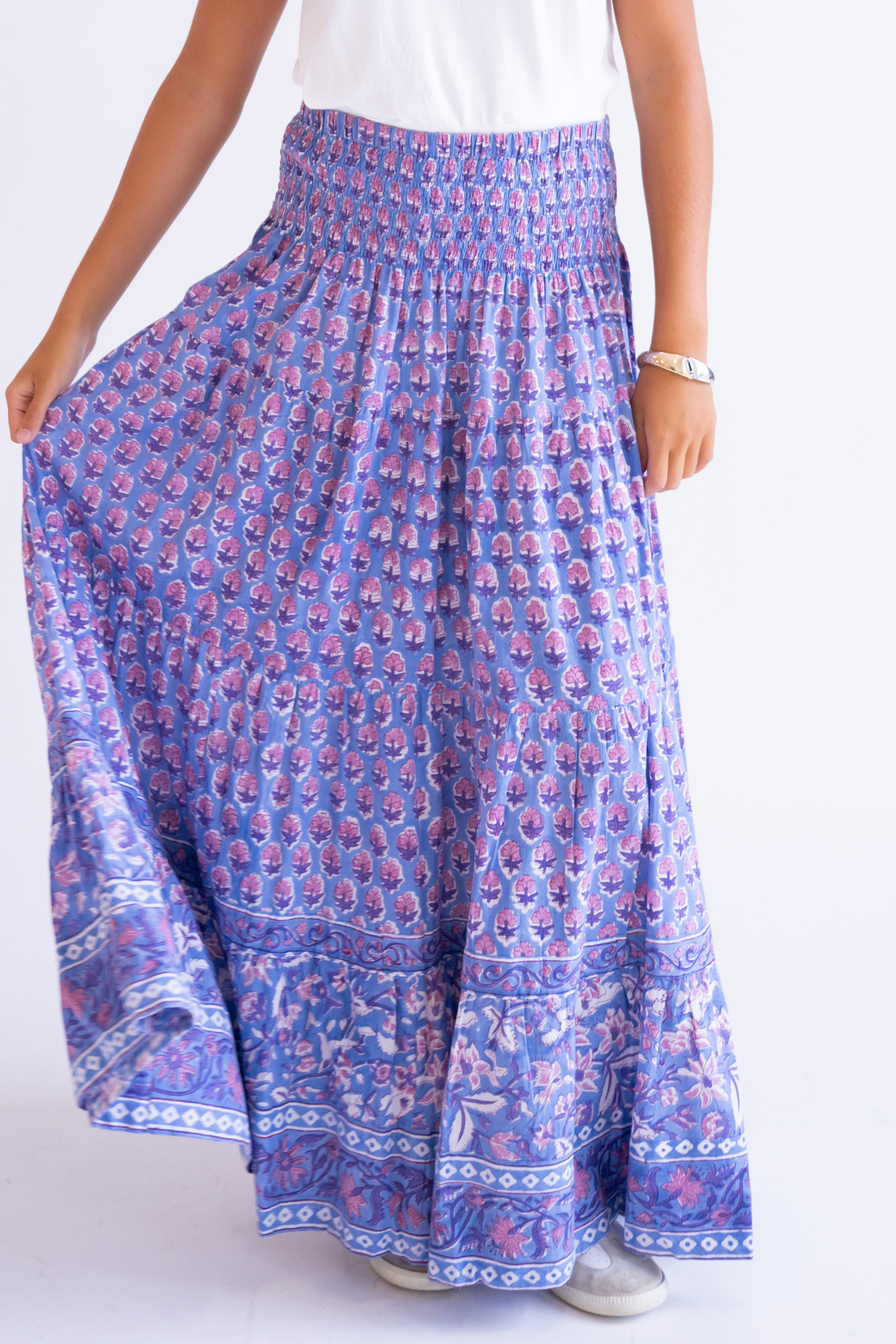 Britt Fall Smocked Maxi Skirt - Purple Mix