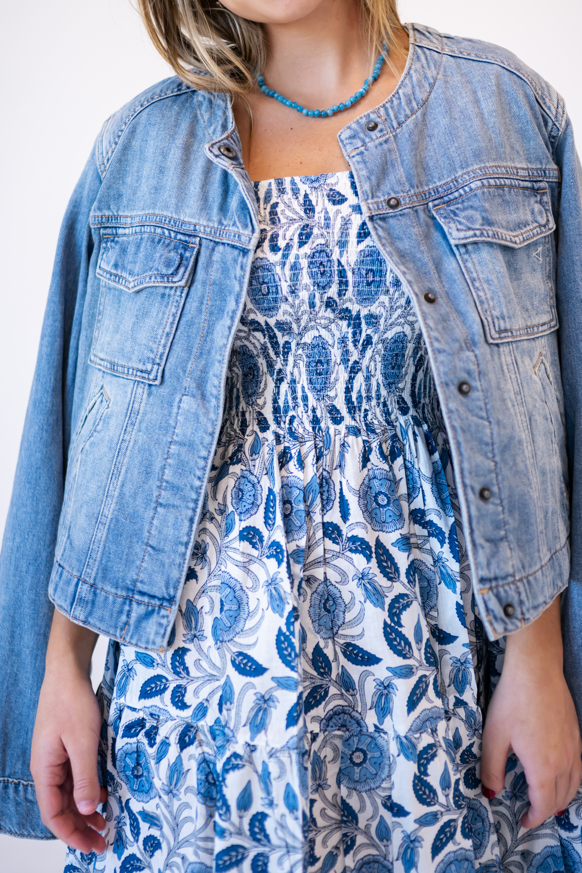 Charlie Smocked Mini Dress - Mum Cornflower