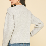 Anna Raw Edge Crew Sweater - Heather Grey
