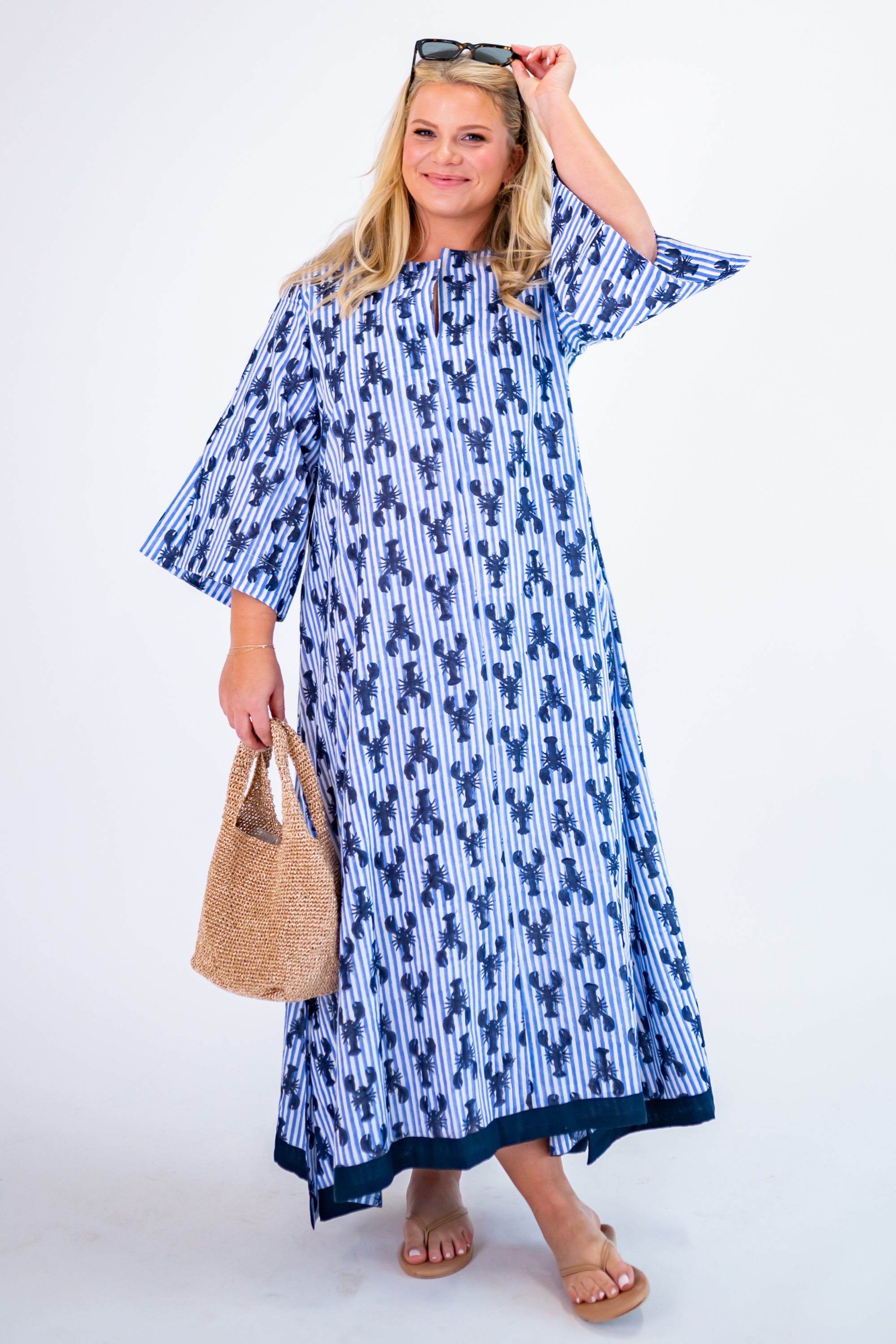 Katharine Bell Sleeve Maxi Dress - Navy Lobster/Blue Stripe