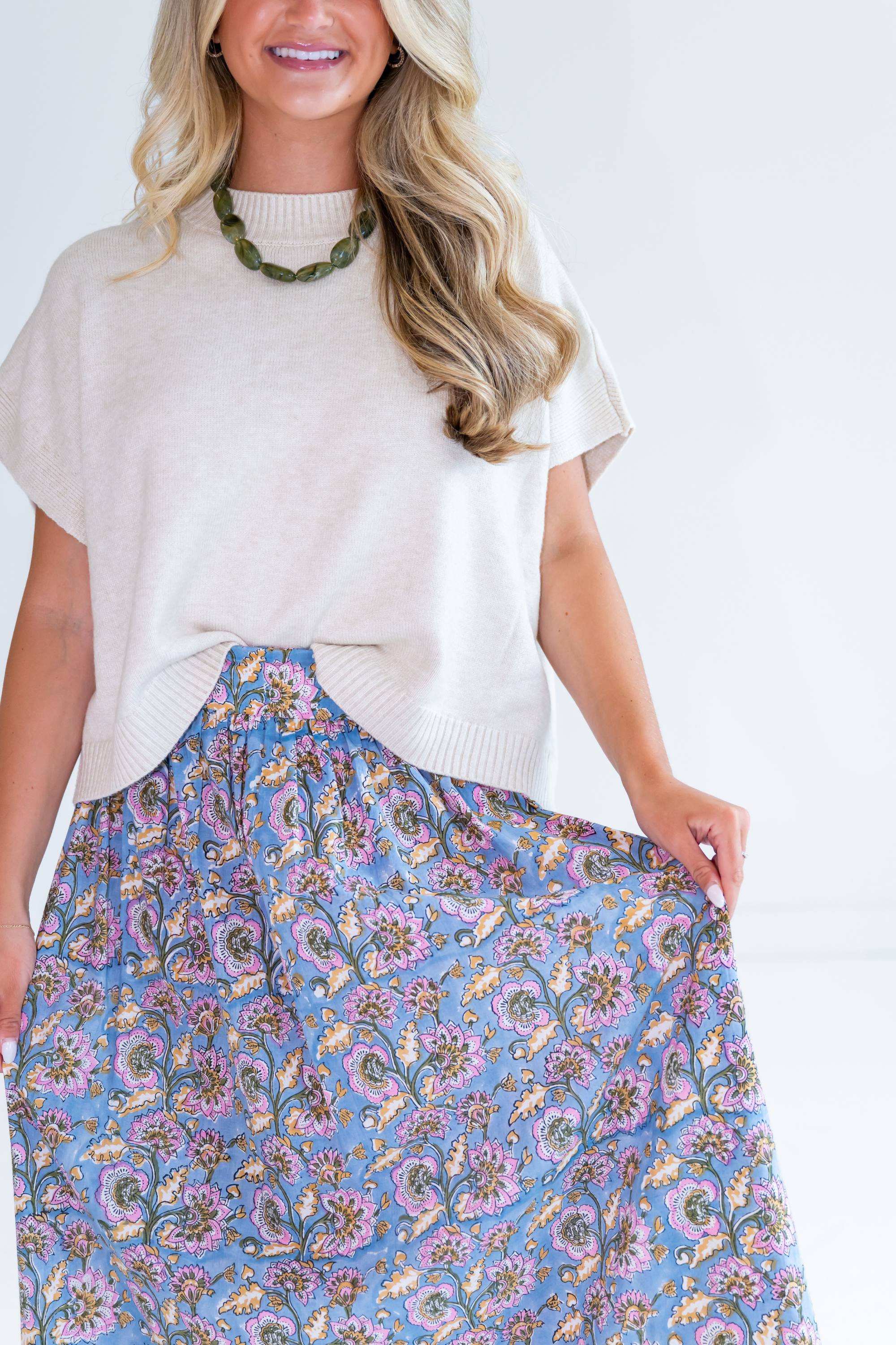 Emily Blockprint Maxi Skirt - Cornflower Mix