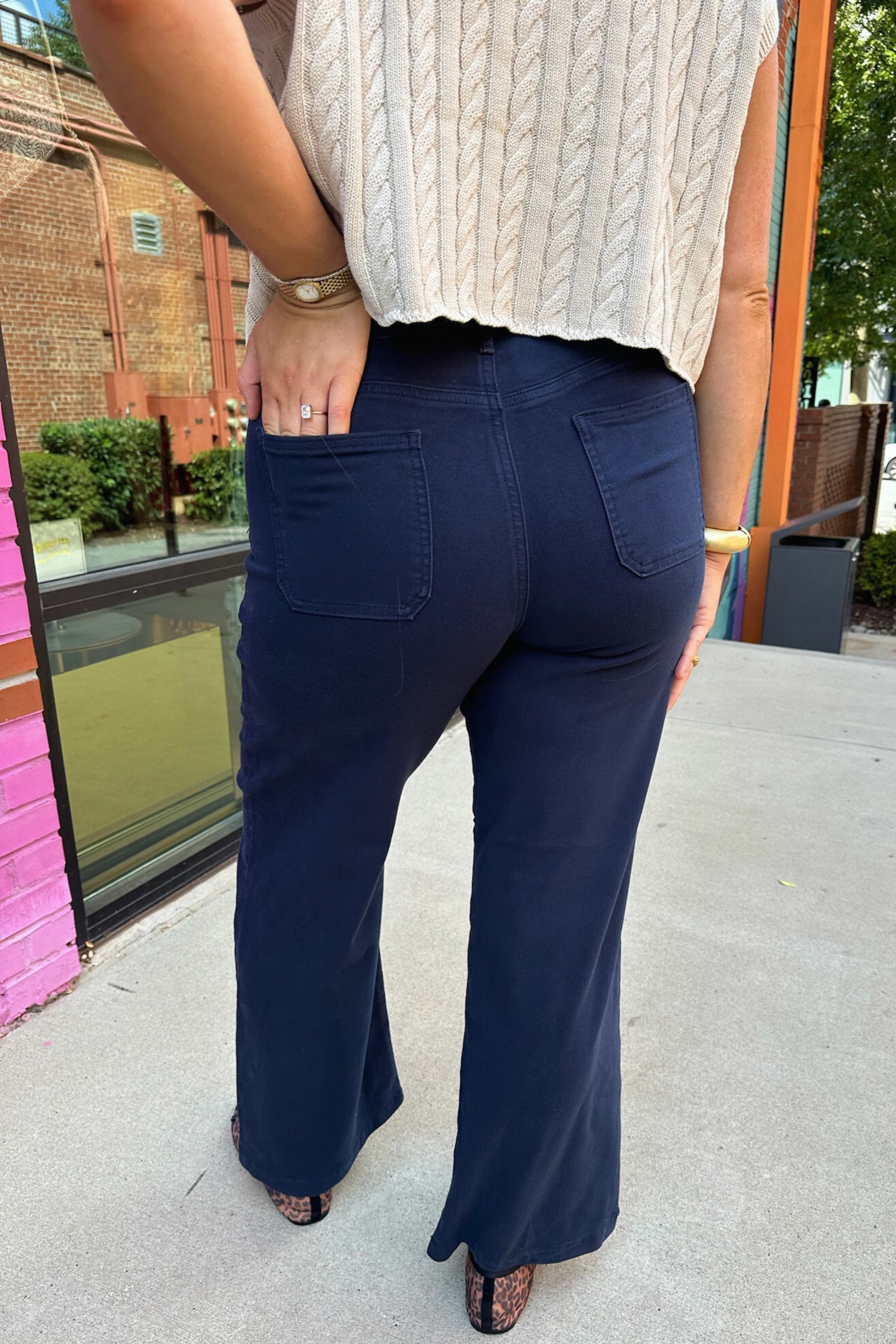 Ava Patch Pocket Wide Pant - Navy