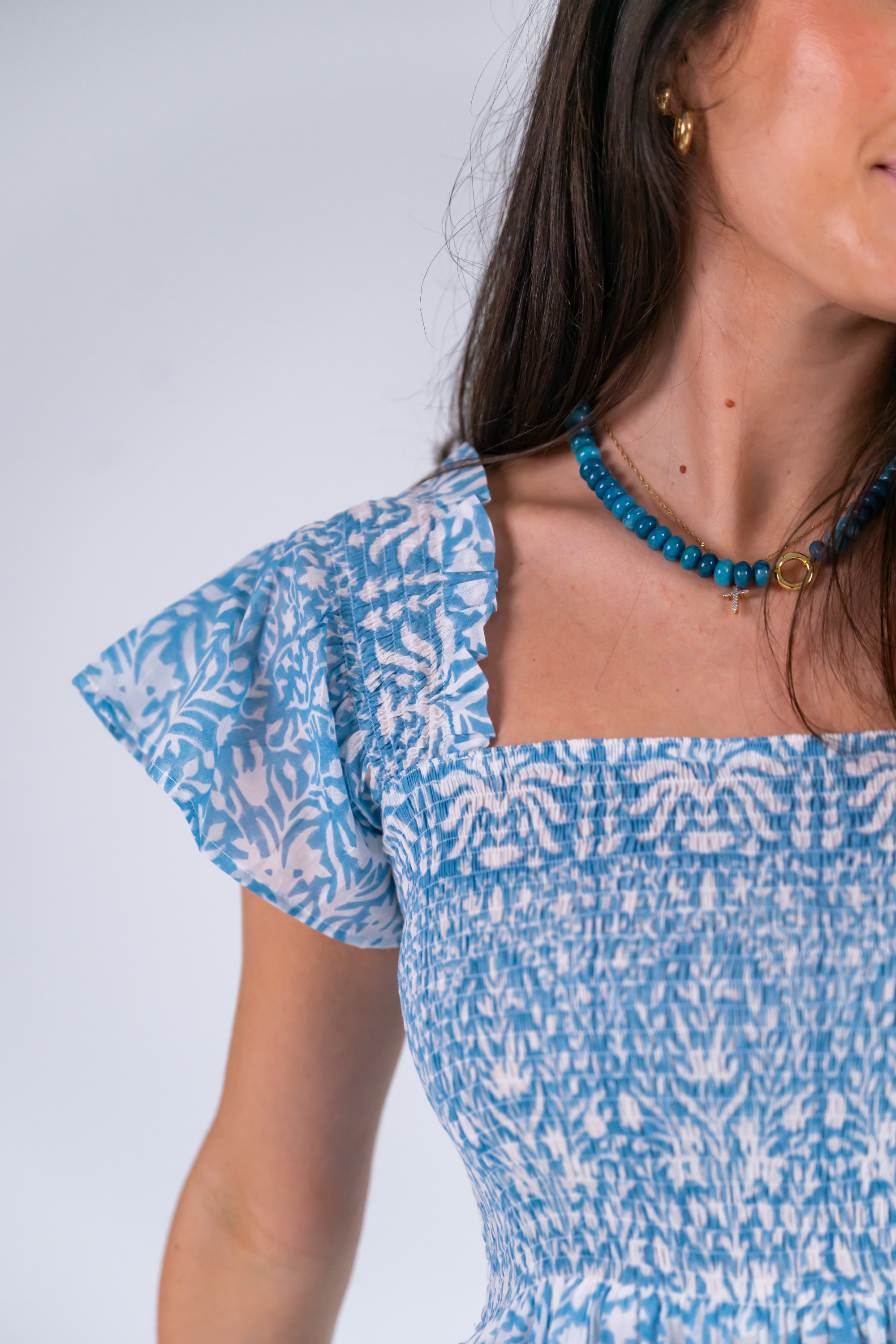 Lil Smocked Maxi Dress - Blossom Carolina Blue