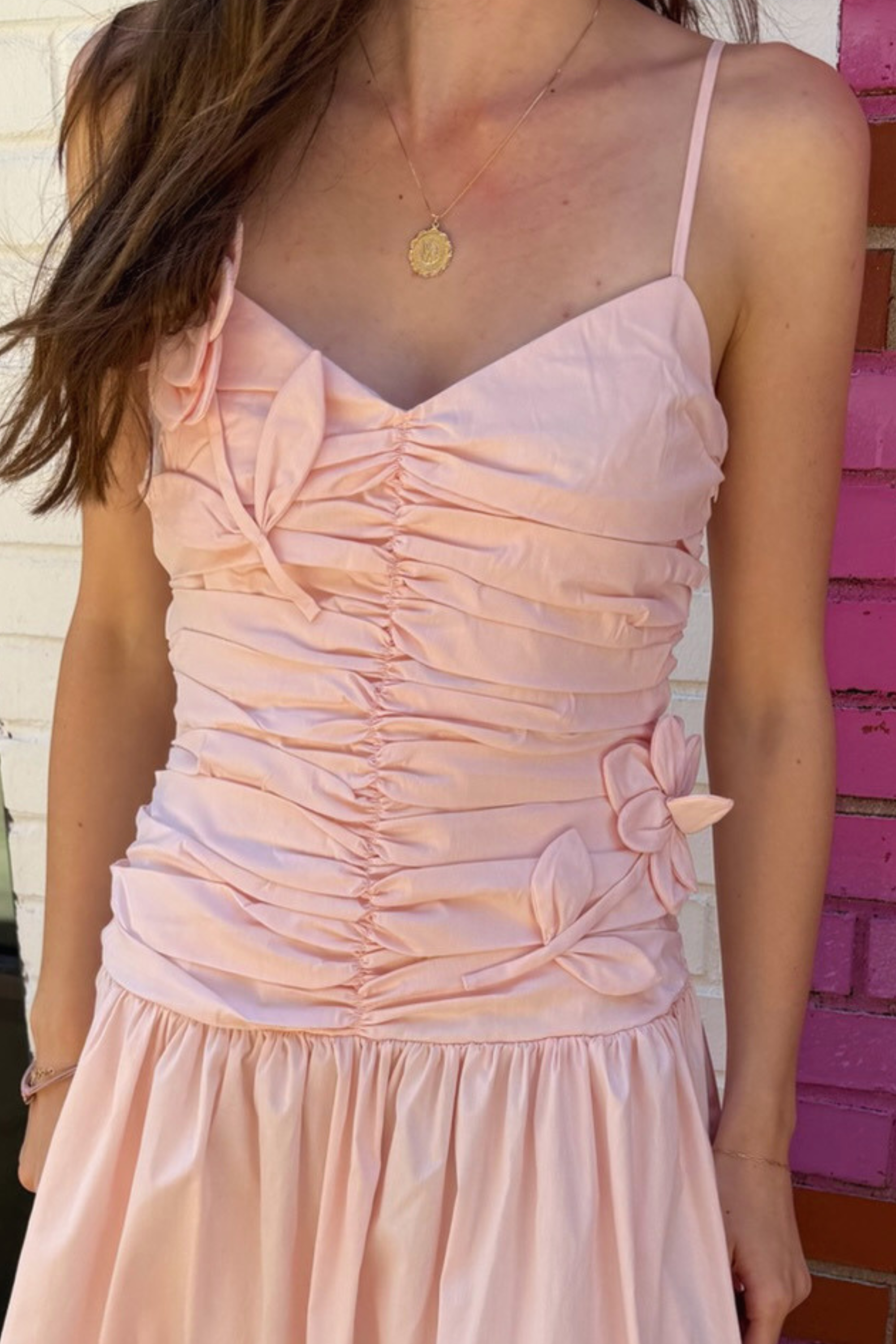 Harlowe Ruched Midi Dress - Soft Pink