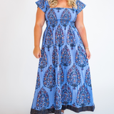 Lil Blockprint Smocked Maxi Dress - Peri Purple Floral