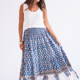 Lucy Smocked Maxi Skirt - Navy Orange Mix