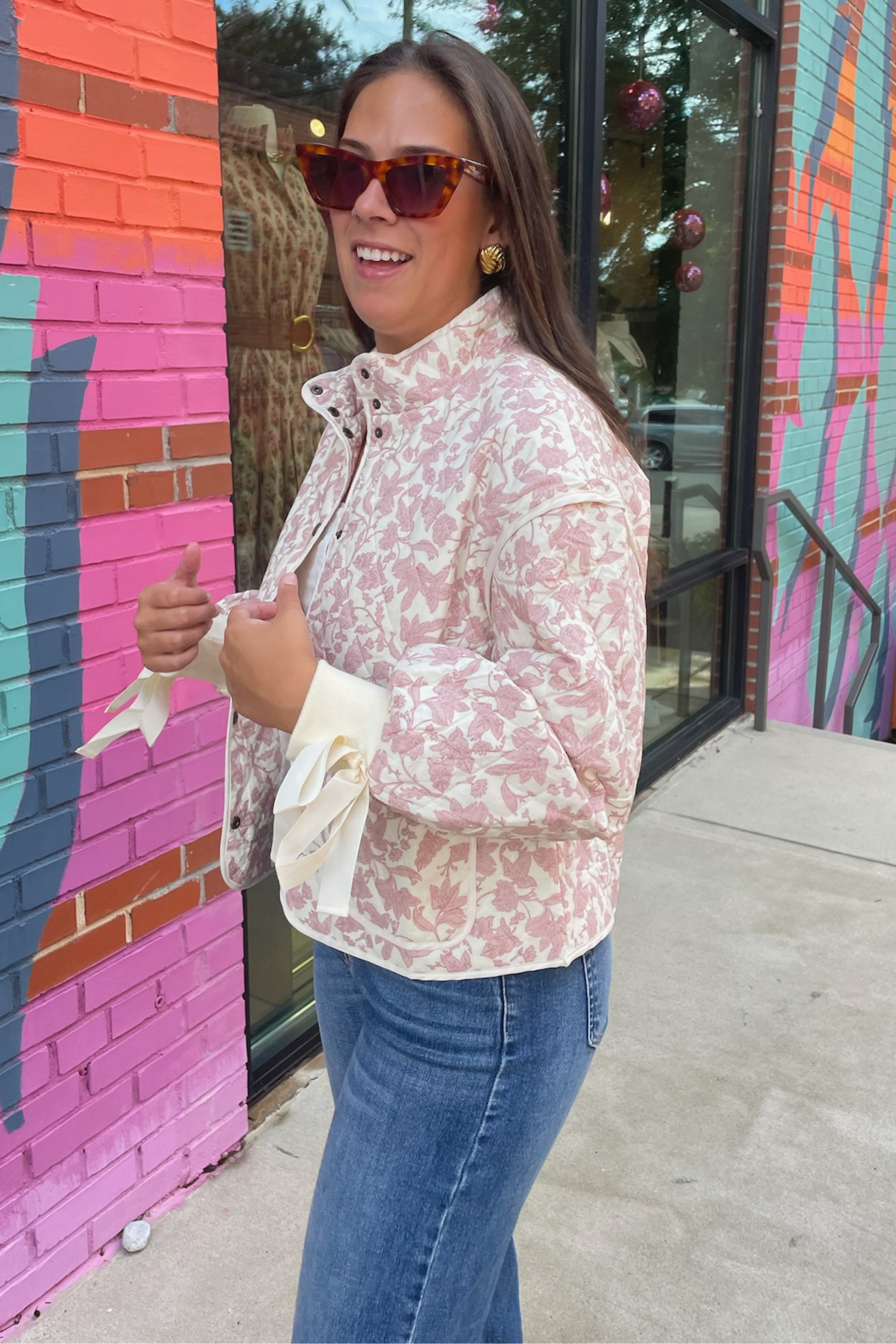 Ditsy Floral Quilted Jacket - Pink