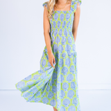 Charlie Flutter Sleeve Maxi Dress - Shells Lime Navy