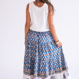 Lucy Smocked Maxi Skirt - Navy Orange Mix