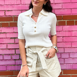 Callan Knit Collared Top - Cream