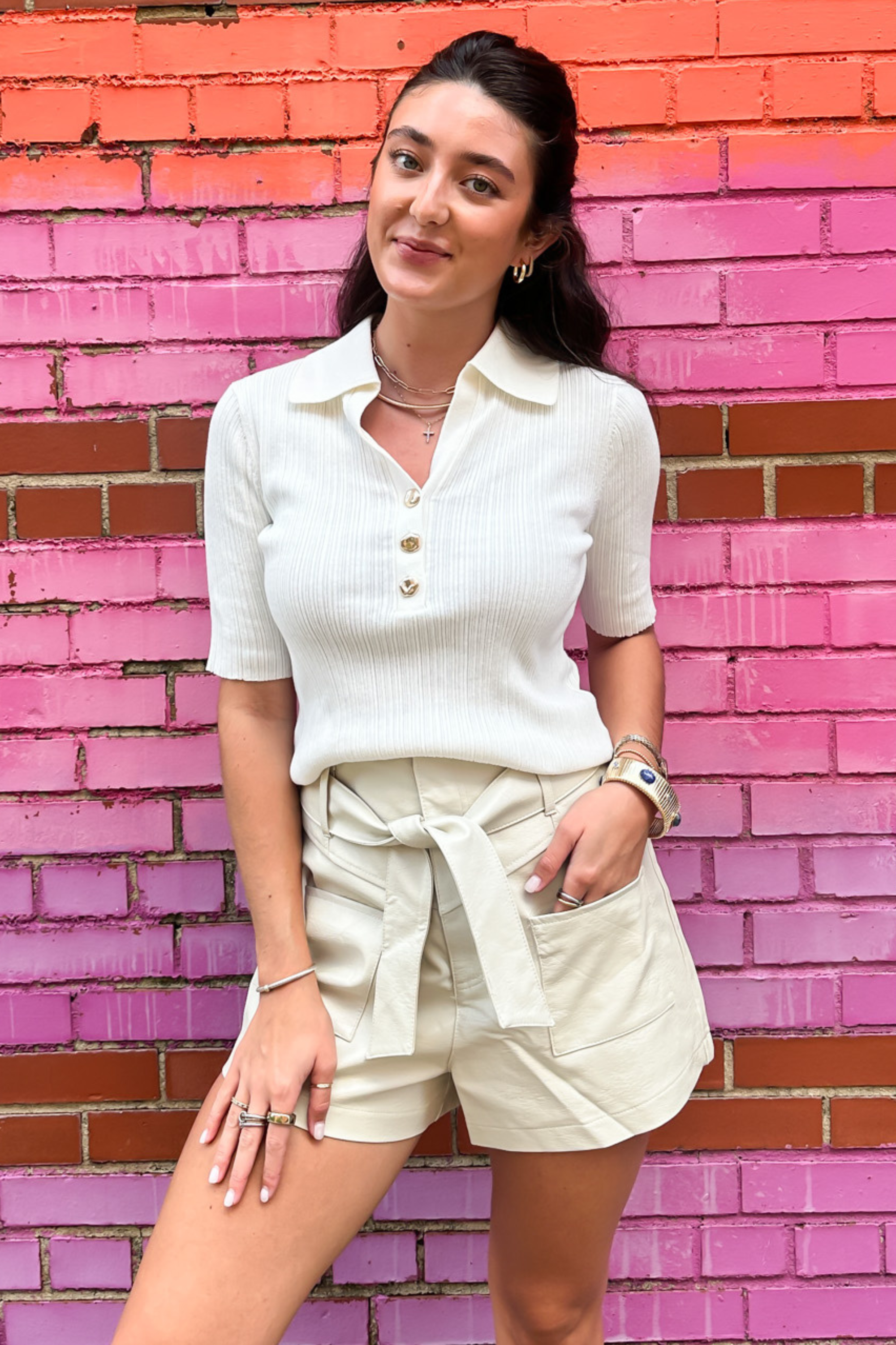 Callan Knit Collared Top - Cream