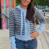 Sasha Stripe Hooded Cardigan - Blue/Brown
