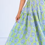 Charlie Flutter Sleeve Maxi Dress - Shells Lime Navy