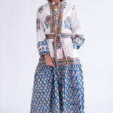 Heidi Long Sleeve Belted Blockprint Maxi Dress - Navy Orange Mix