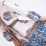 Heidi Long Sleeve Belted Blockprint Maxi Dress - Navy Orange Mix