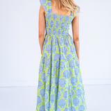 Charlie Flutter Sleeve Maxi Dress - Shells Lime Navy