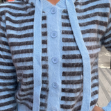 Sasha Stripe Hooded Cardigan - Blue/Brown