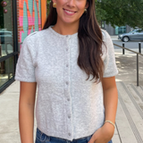 Nola Short Sleeve Button Down Cardigan - Heather Grey
