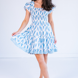 Lil Smocked Mini Dress - Lobsters Carolina Blue