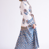 Heidi Long Sleeve Belted Blockprint Maxi Dress - Navy Orange Mix
