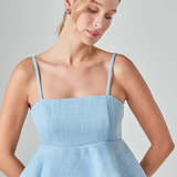 Cordi Tweed Ruffle Babydoll Top - Blue