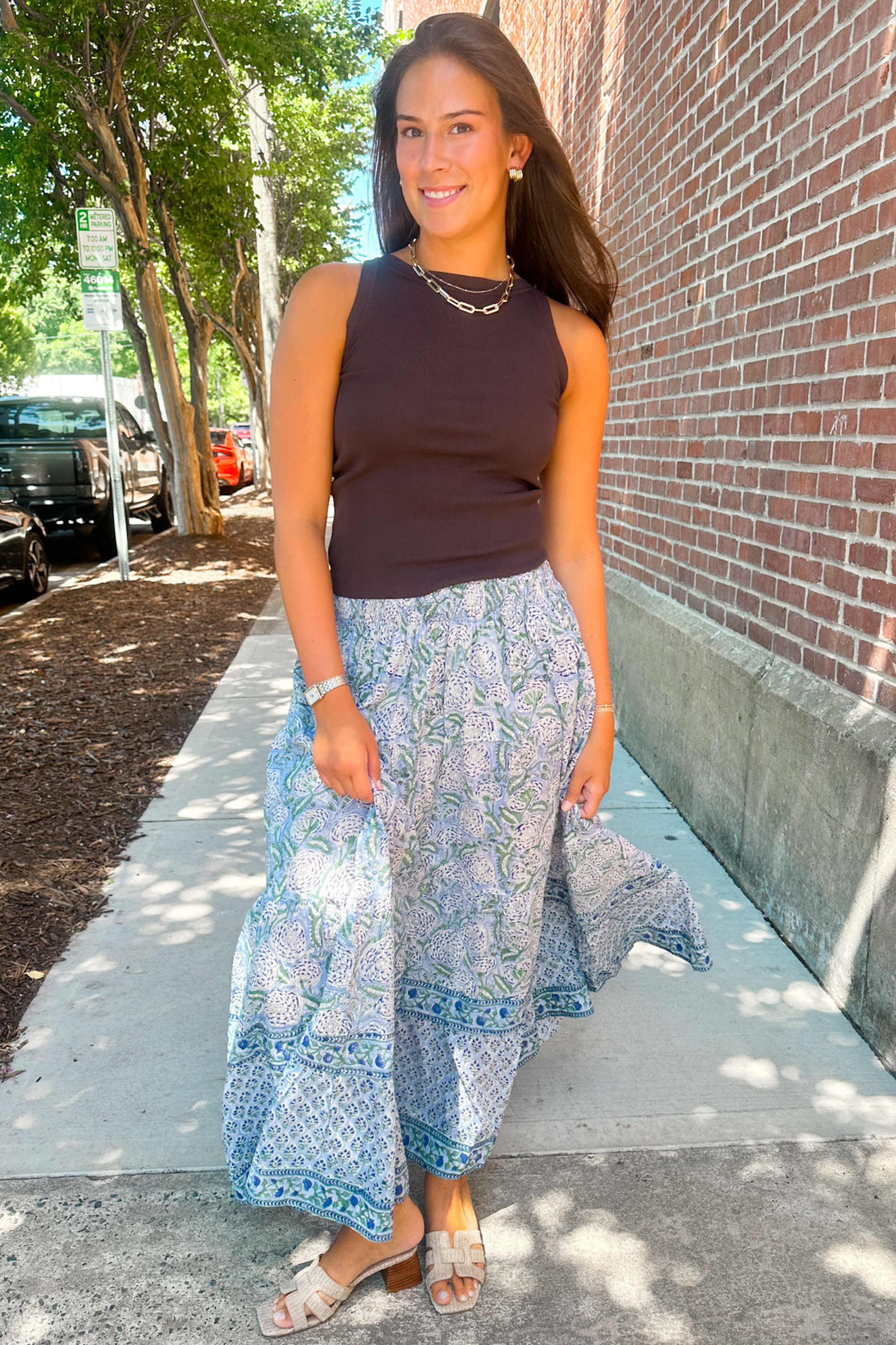Lucy Smocked Maxi Skirt - Cornflower Mix