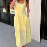 Patti Square Neck Midi Dress - Lemon
