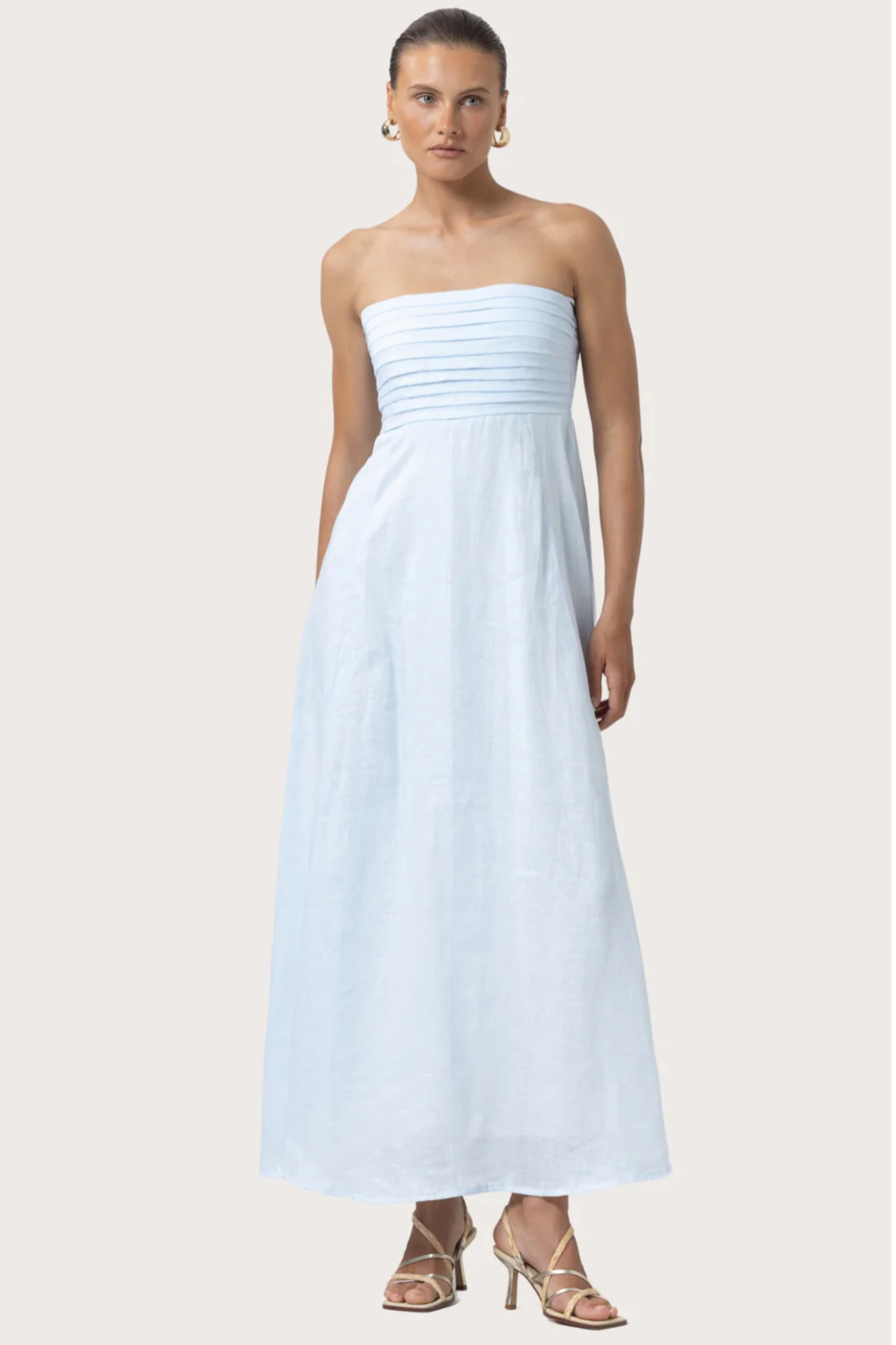 Talia Strapless Linen Maxi Dress - Powder