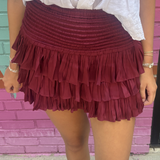 Emily Ruffle Mini Skirt - Maroon